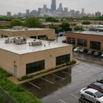 Commercial lots in Chicago with standing rainwater where elevation surveys help evaluate floodplain risk

