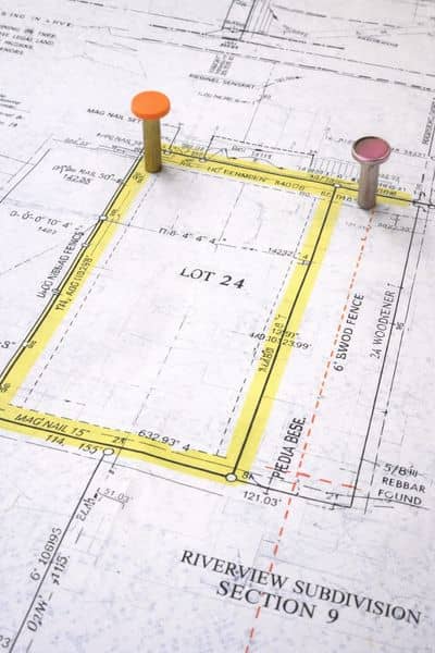 Property survey with detailed boundary lines, measurements, and markers showing how land features can change over time