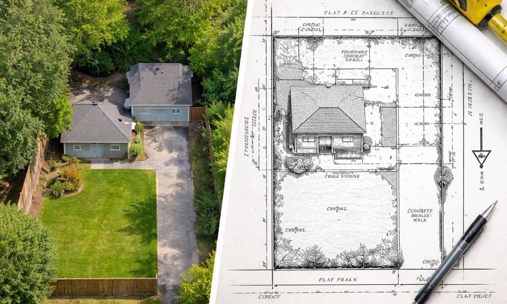 Plat of survey showing property boundaries and driveway layout for permit planning