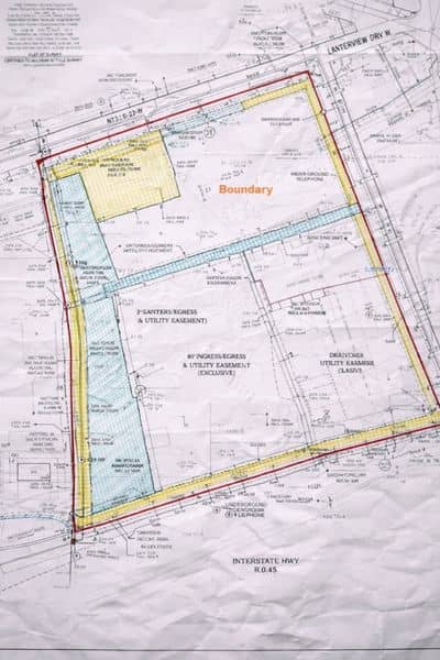 Detailed survey map showing property boundaries, easements, and access points as part of an ALTA land survey