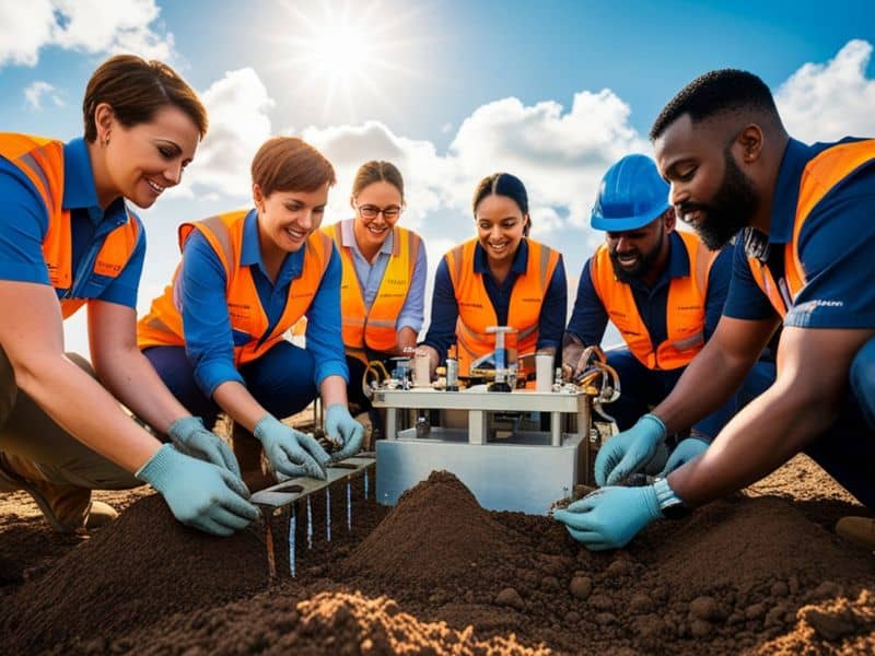Technician performing a perc test on a vacant lot in Chicago, IL to evaluate soil for septic system approval