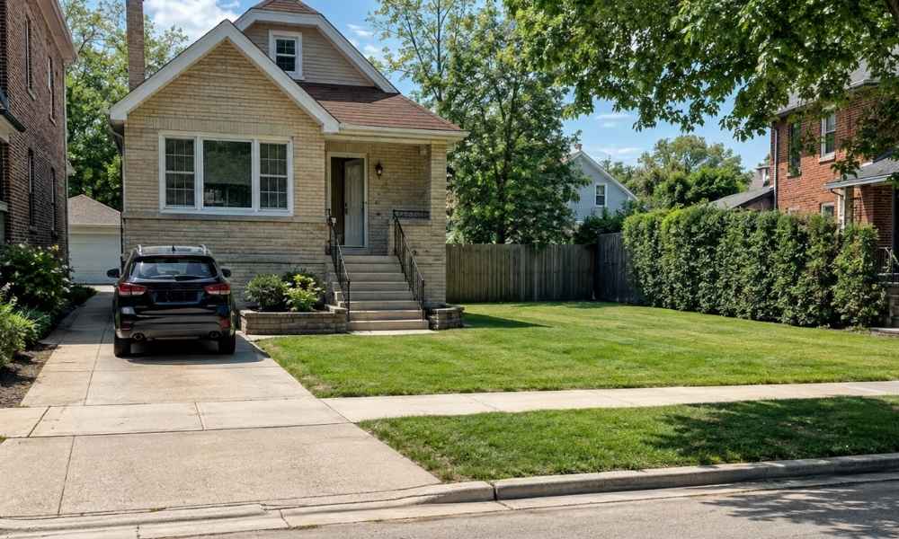 A Chicago home with a driveway and open side yard that could be used for extra parking